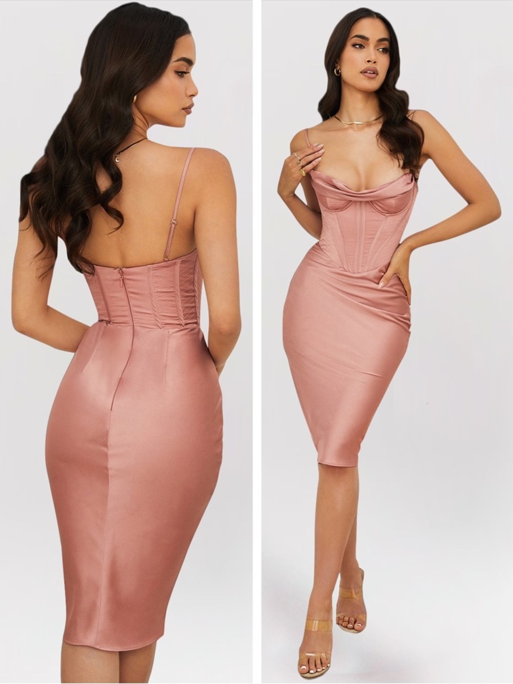 NWT - House of CB - Myrna Rose Satin Corset Slip Dress - Picture 2 of 14